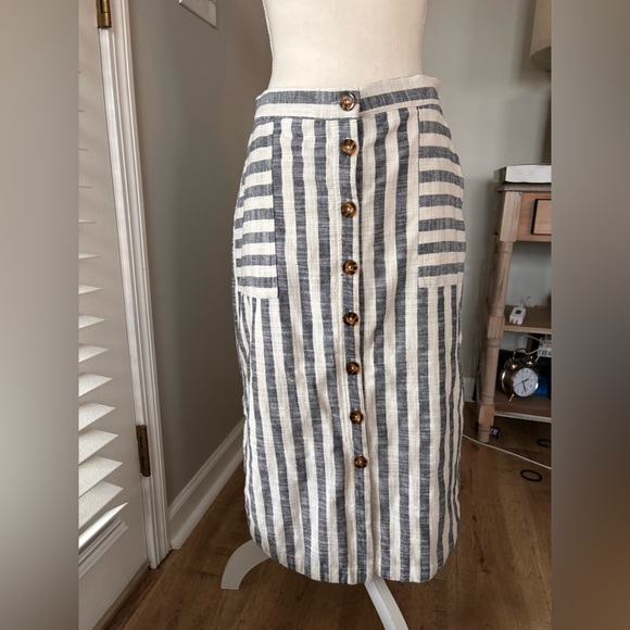 Anthropologie Maeve Chiloe Striped Button Front Midi Skirt - Picture 5 of 15